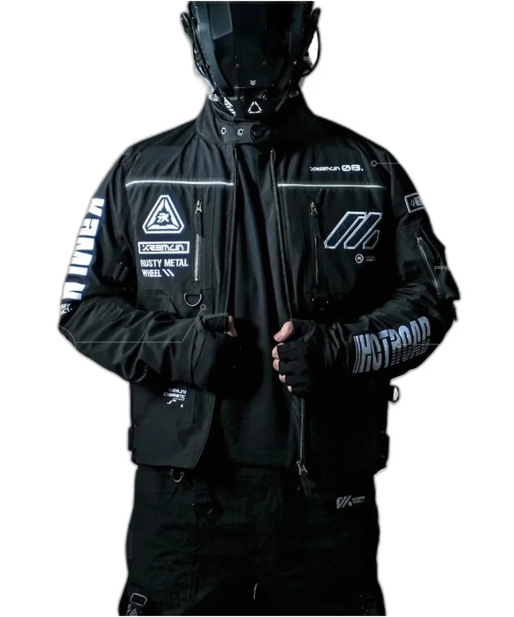 Black Cyber Techwear Tactical Jacket – Futuristic Urban Style