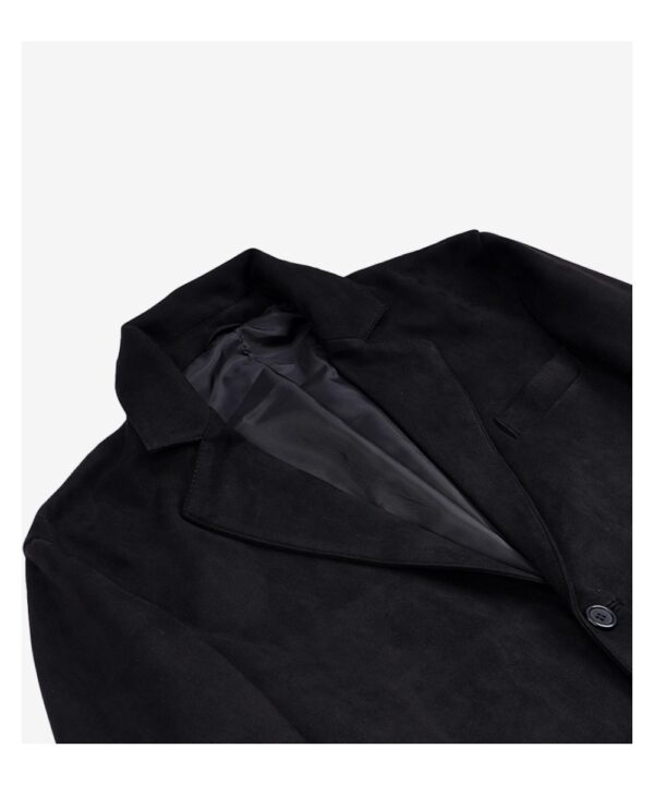 Men’s Black Faux Suede Blazer – Classic Two-Button Style