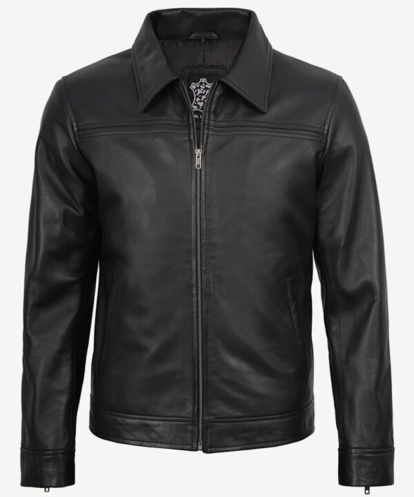 Men’s Black Harrington Leather Jacket – Classic Casual Style
