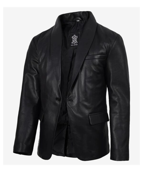 Men’s Black Leather Blazer – Shawl Lapel Style