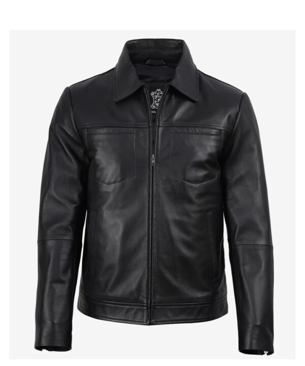 Men’s Black Leather Harrington Jacket – Classic Casual Style