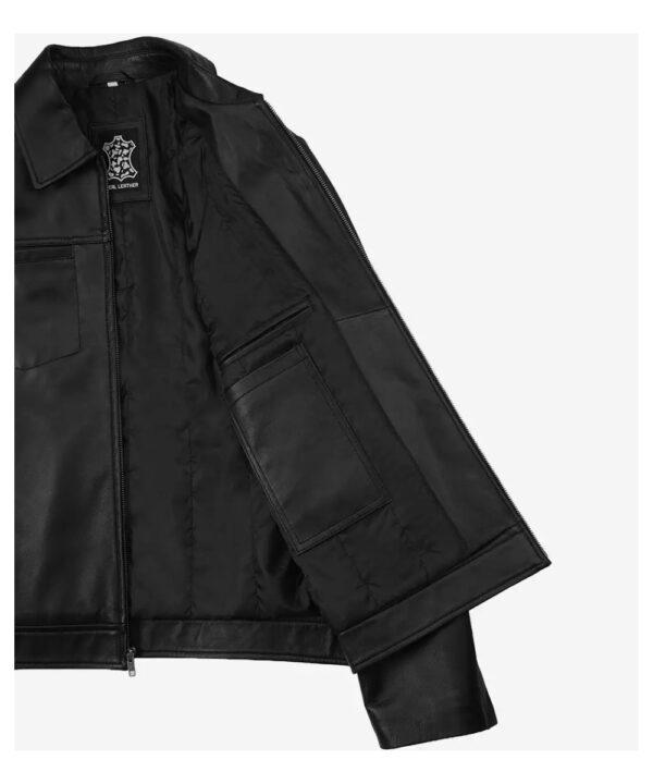 Men’s Black Leather Harrington Jacket – Classic Casual Style