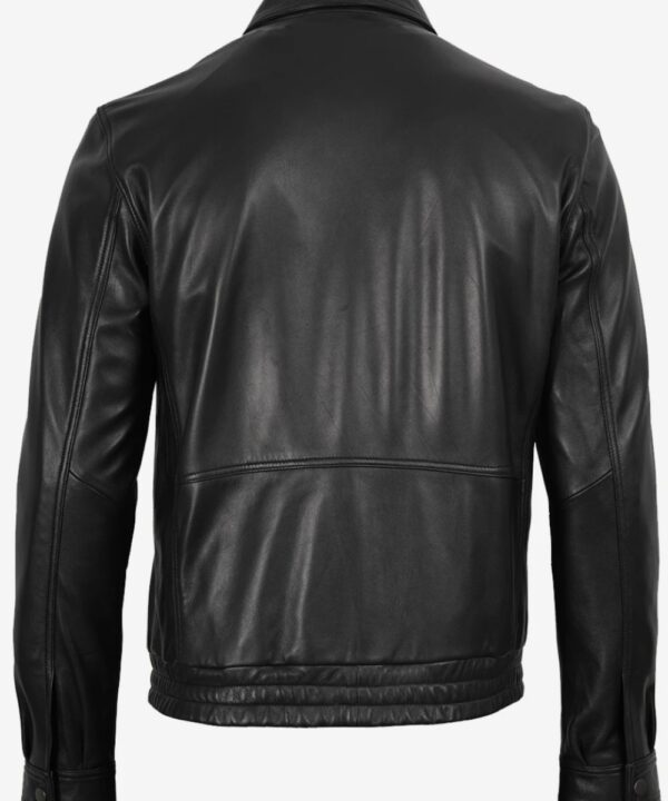 Men’s Black Genuine Leather Bomber Jacket – Shirt Collar Style