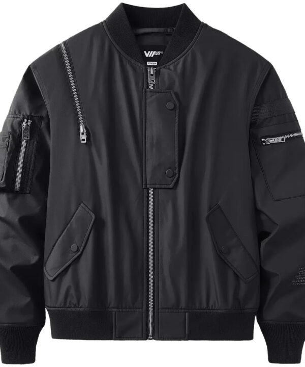 Black Techwear Utility Bomber Jacket