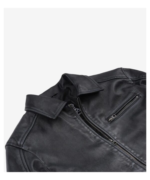 Men’s Black Washed Leather Harrington Jacket – Classic Style