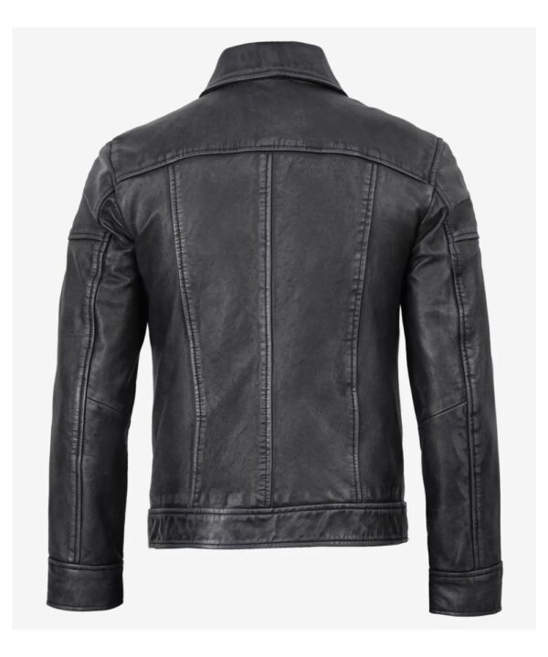 Men’s Black Washed Leather Harrington Jacket – Classic Style