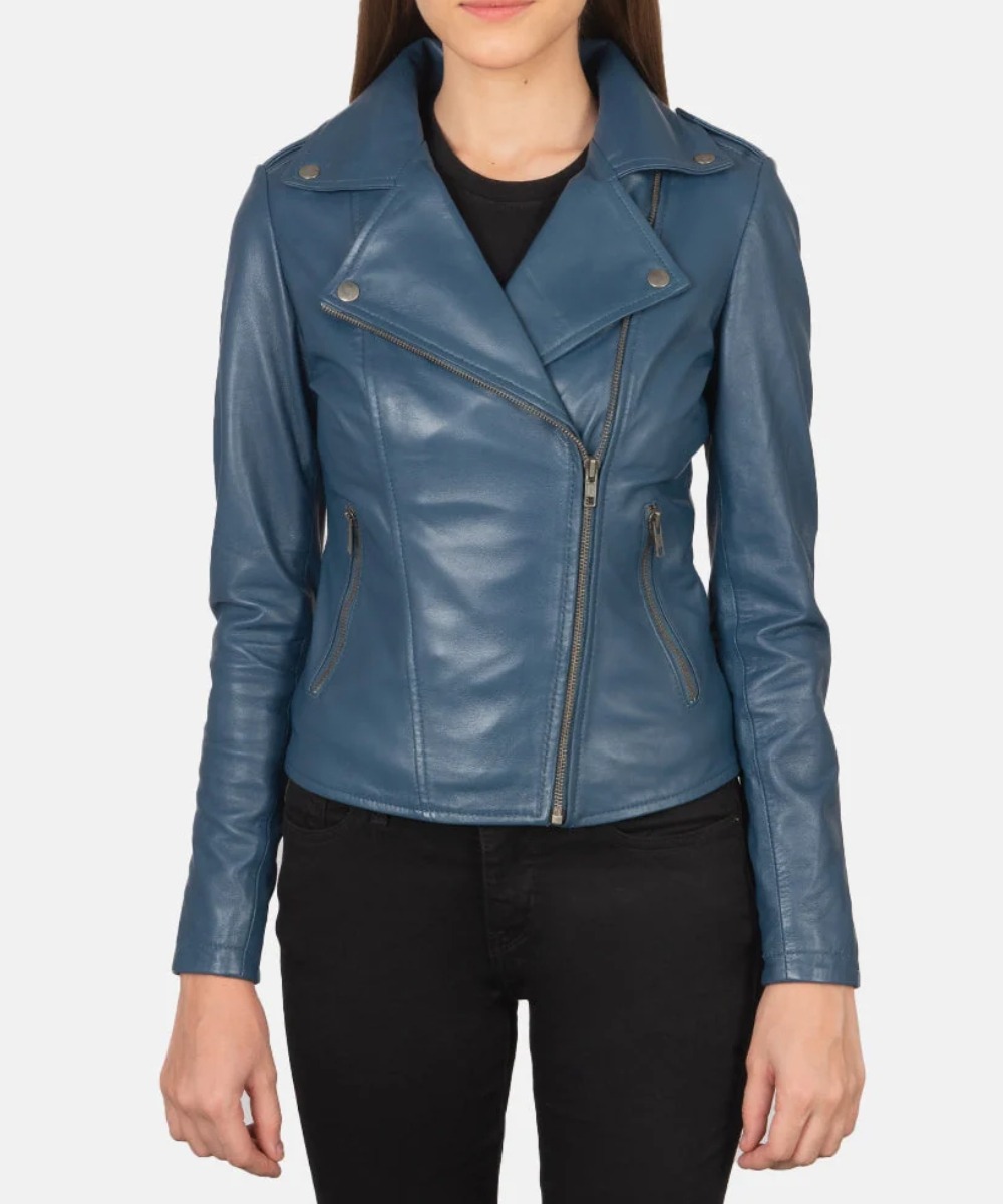 Men’s Blue Leather Moto Jacket – Rugged Street Style