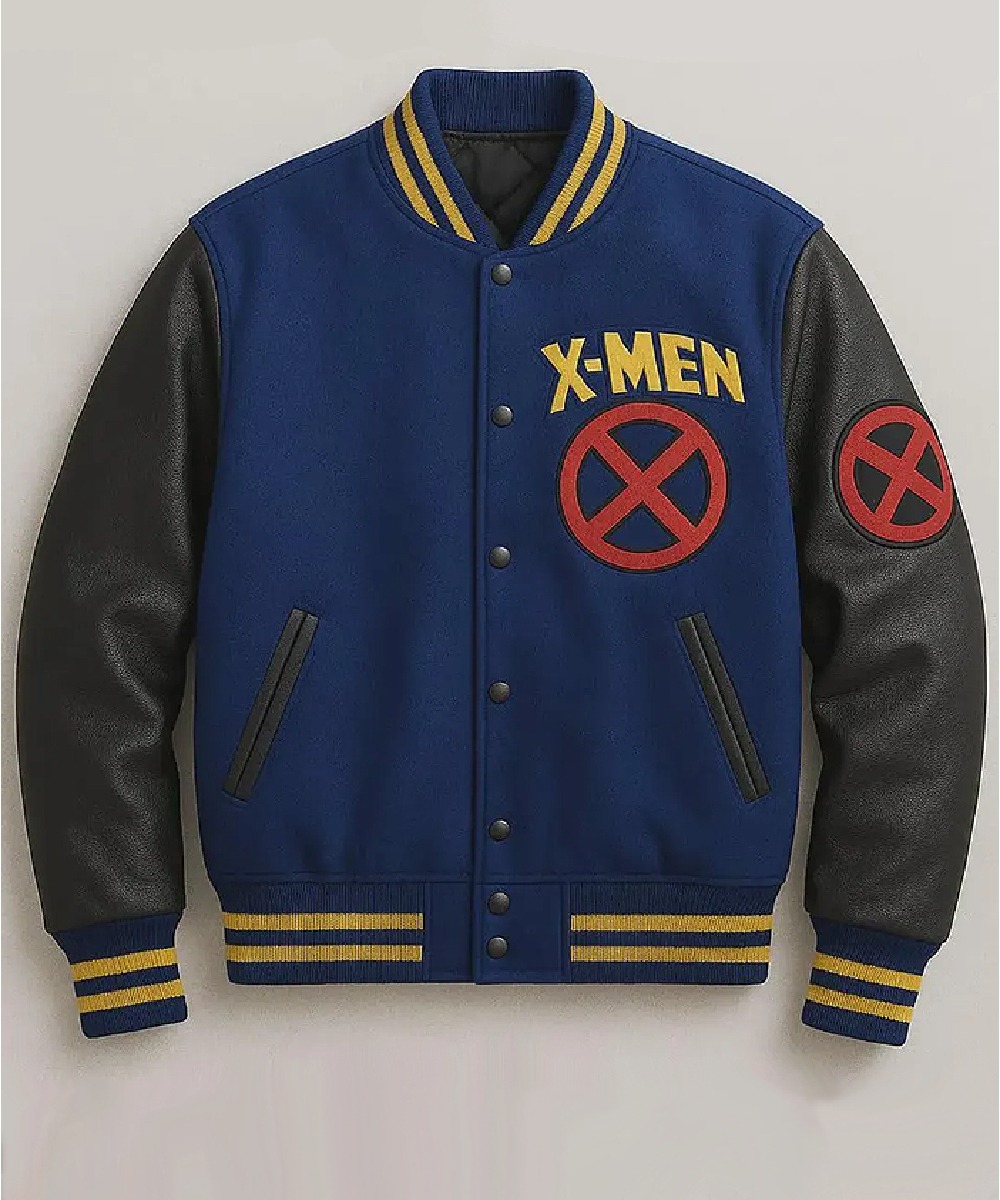 Blue and Black Varsity Jacket – Classic Contrast Style
