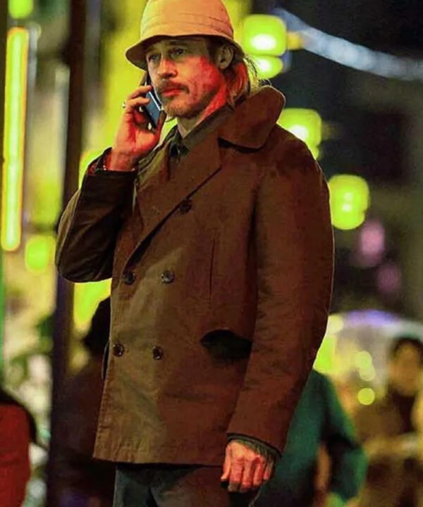 Brad Pitt Bullet Train Double Breasted Brown Cotton Peacoat
