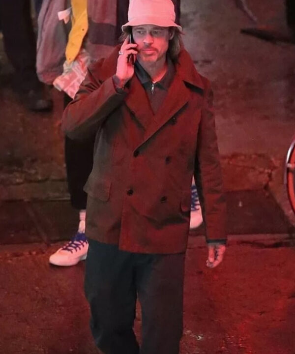 Brad Pitt Bullet Train Double Breasted Brown Cotton Peacoat
