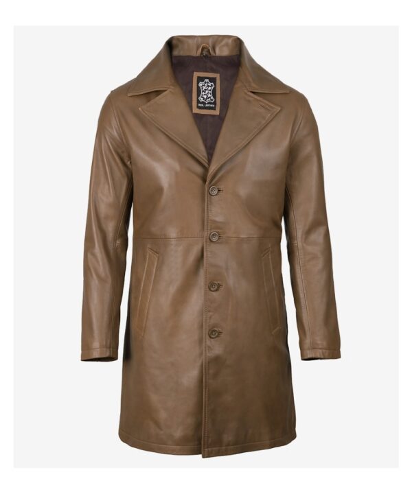 Men’s Brown Leather Car Coat – Classic Long Style