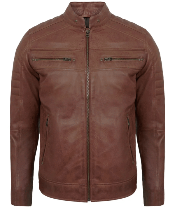 Brown Men’s Lambskin Cafe Racer Leather Jacket – Biker Style