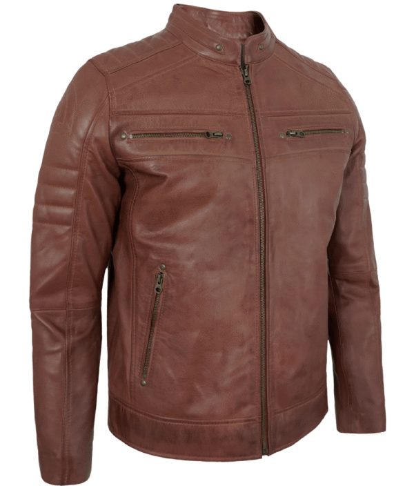 Brown Men’s Lambskin Cafe Racer Leather Jacket – Biker Style
