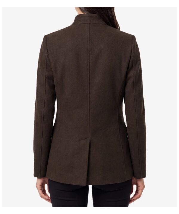 Women’s Brown Wool Military Jacket – Classic Mandarin Collar