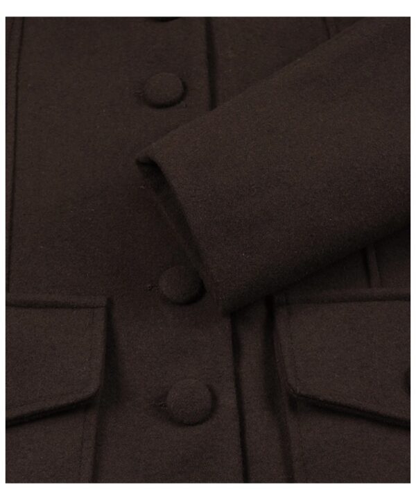 Women’s Brown Wool Military Jacket – Classic Mandarin Collar