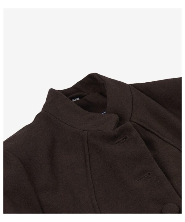 Women’s Brown Wool Military Jacket – Classic Mandarin Collar