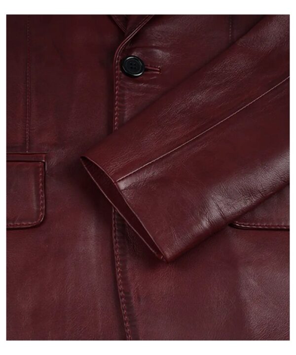 Men’s Burgundy Waxed Leather Blazer – Notch Lapel