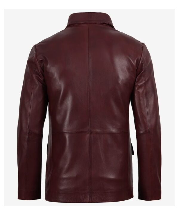 Men’s Burgundy Waxed Leather Blazer – Notch Lapel