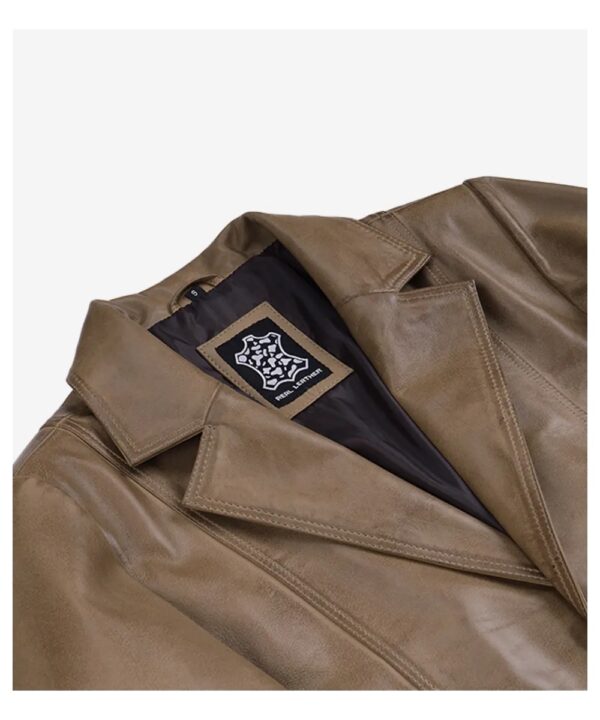 Men’s Camel Waxed Leather Blazer – Classic Two-Button Style