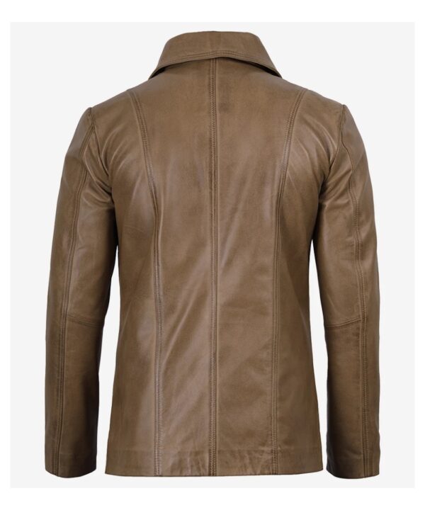 Men’s Camel Waxed Leather Blazer – Classic Two-Button Style
