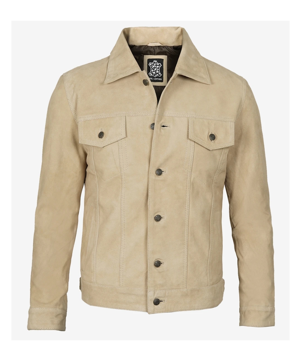 Light Brown Faux Suede Men’s Blazer Jacket – Smart Casual Style