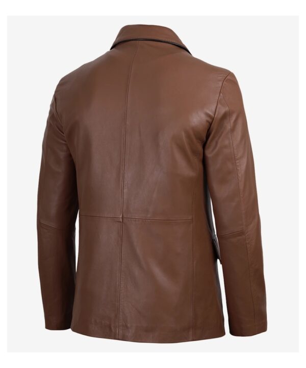 Men’s Cognac Leather Blazer with Black Contrast Piping