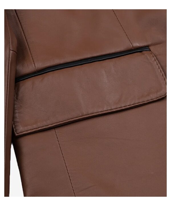 Men’s Cognac Leather Blazer with Black Contrast Piping