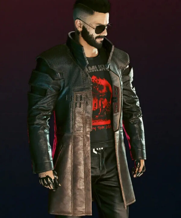 Cyberpunk 2077 Brown Genuine Leather Long Coat