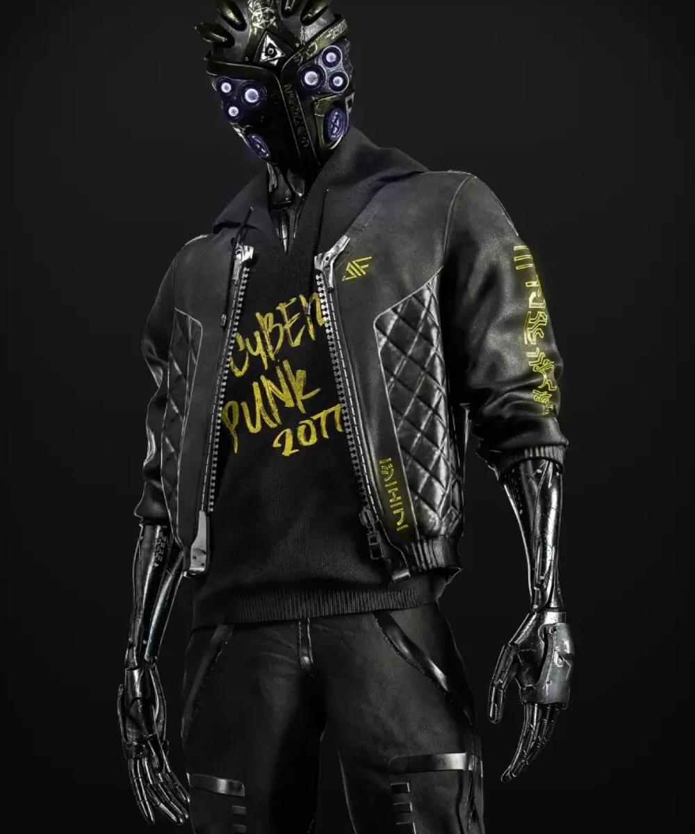Cyberpunk Cyborg Black Genuine Leather Bomber Jacket
