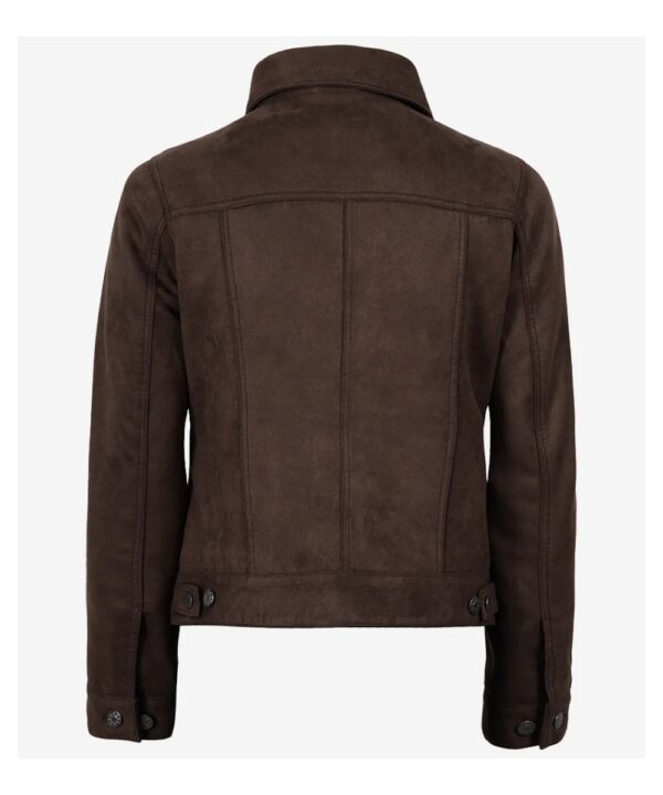Dark Brown Faux Suede Jacket for Women – Trucker Style