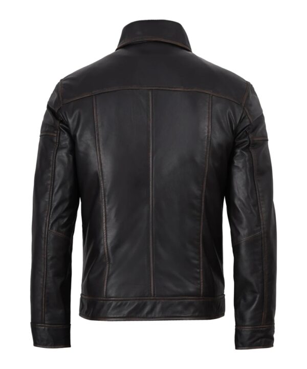 Men’s Dark Brown Rub Off Leather Harrington Jacket – Classic Style