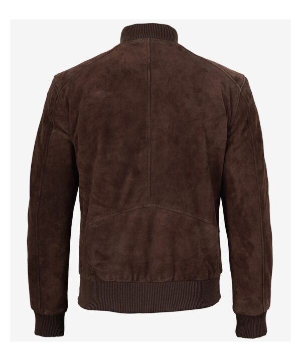 Men’s Dark Brown Suede Bomber Jacket – Classic Zip-Up Style