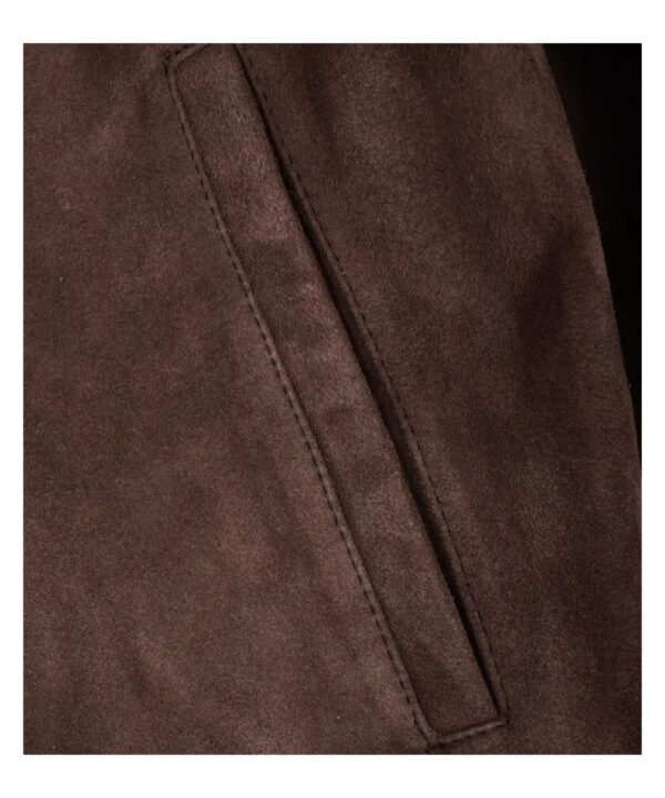 Men’s Dark Brown Suede Bomber Jacket – Classic Zip-Up Style