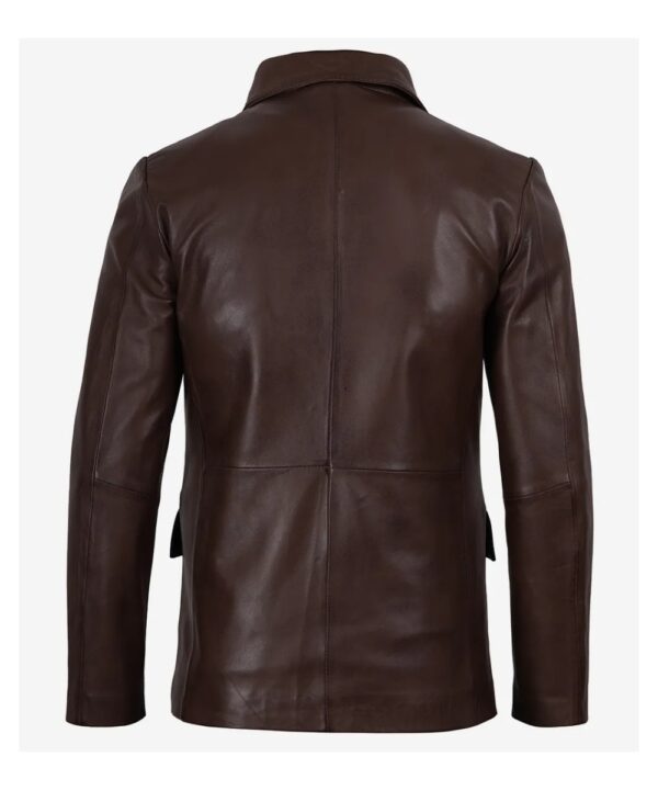 Men's Dark Brown Waxed Leather Blazer with Two-Button Design