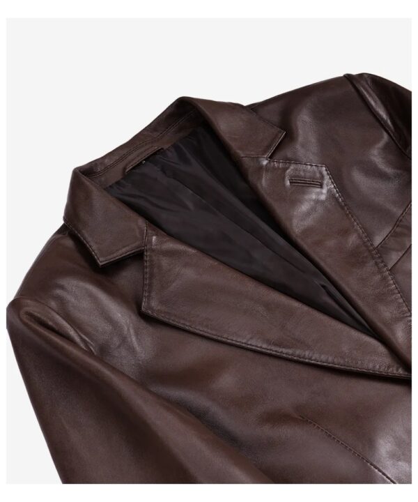 Men's Dark Brown Waxed Leather Blazer with Two-Button Design