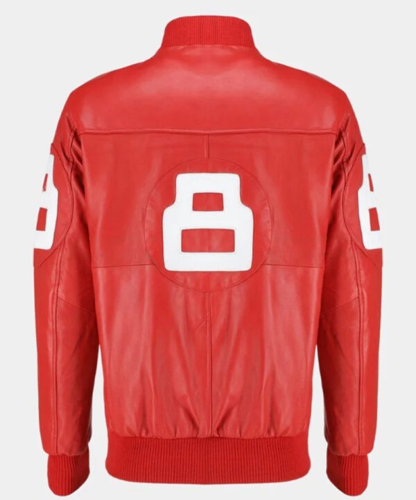 Dizller 8 Ball Pool Red Letterman Bomber Leather Jacket