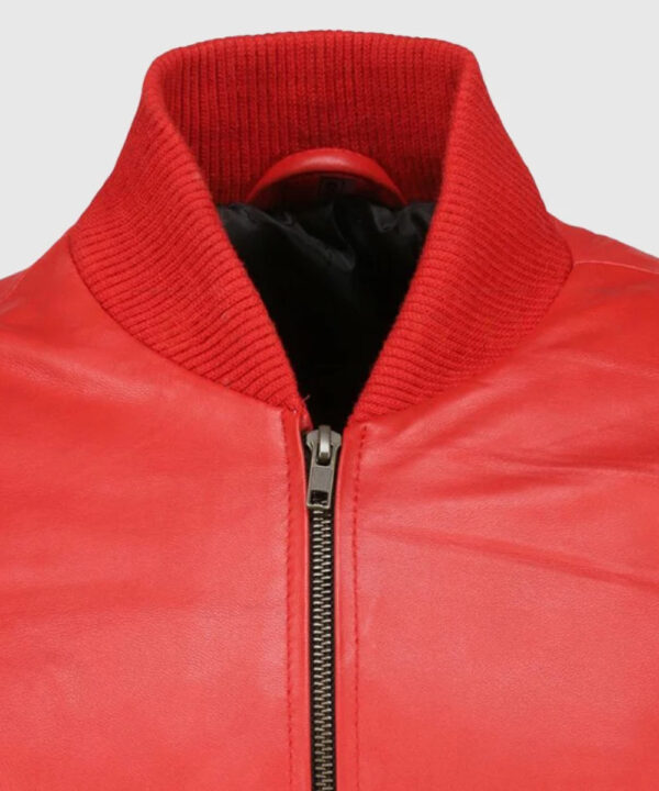 Dizller 8 Ball Pool Red Letterman Bomber Leather Jacket
