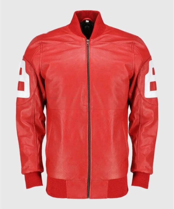 Dizller 8 Ball Pool Red Letterman Bomber Leather Jacket