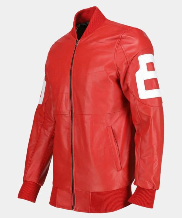 Dizller 8 Ball Pool Red Letterman Bomber Leather Jacket