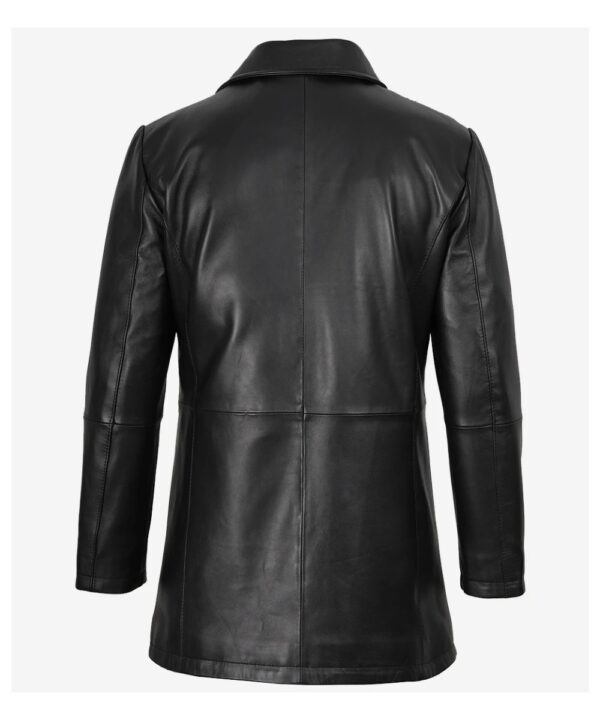 Men’s Black Real Leather Car Coat – Classic Long Style