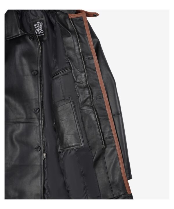 Men’s Black Real Leather Car Coat – Classic Long Style