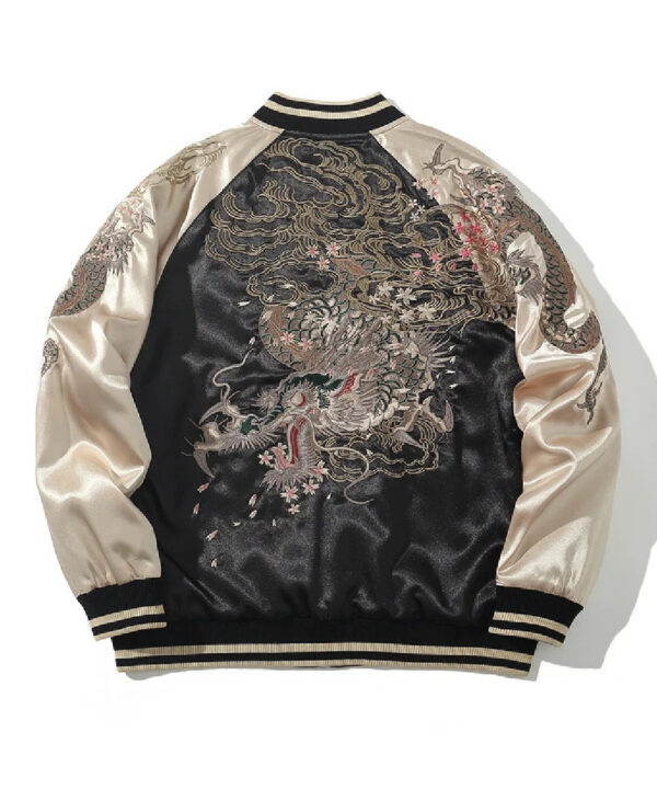 Khaki Dragon Embroidered Cyberpunk Utility Jacket