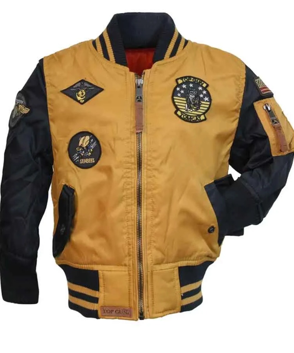 Kids’ Yellow MA-1 Flight Bomber Jacket – Aviator Style