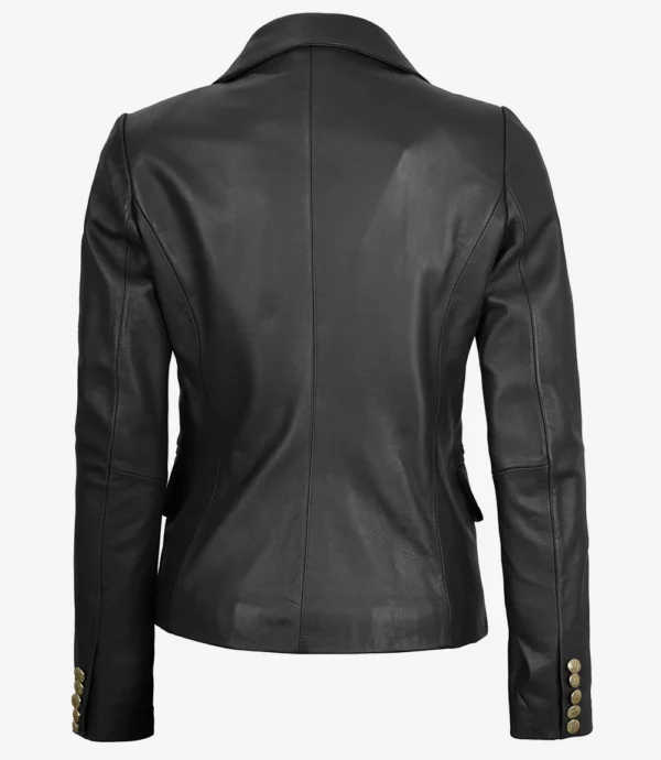 Women’s Double-Breasted Black Leather Blazer
