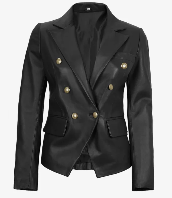 Women’s Double-Breasted Black Leather Blazer