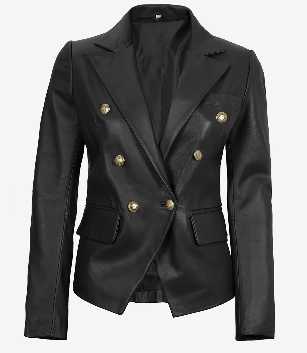 Women’s Double-Breasted Black Leather Blazer