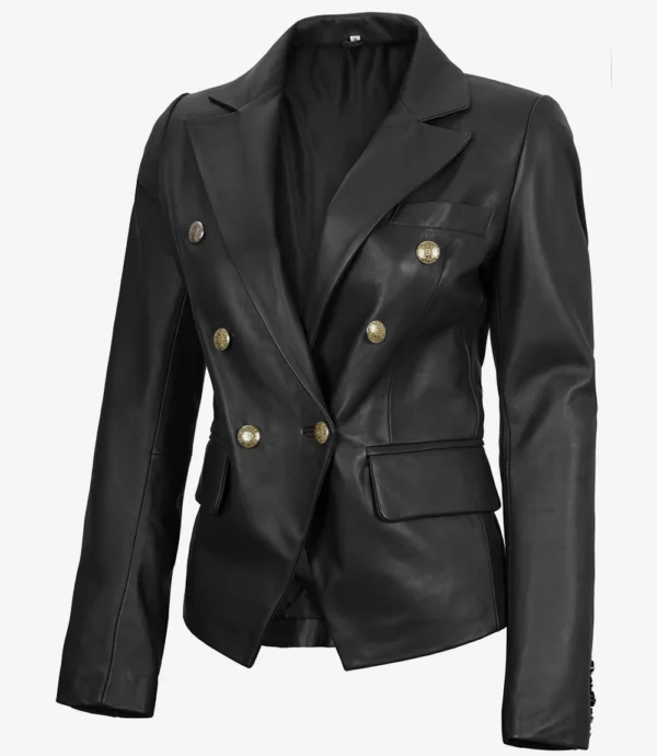 Women’s Double-Breasted Black Leather Blazer