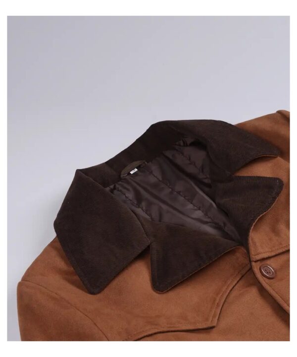 Light Brown Faux Suede Jacket For Men's With Western Style