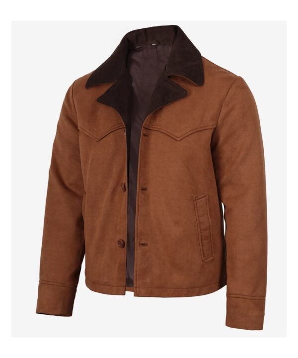 Light Brown Faux Suede Jacket For Men's With Western Style
