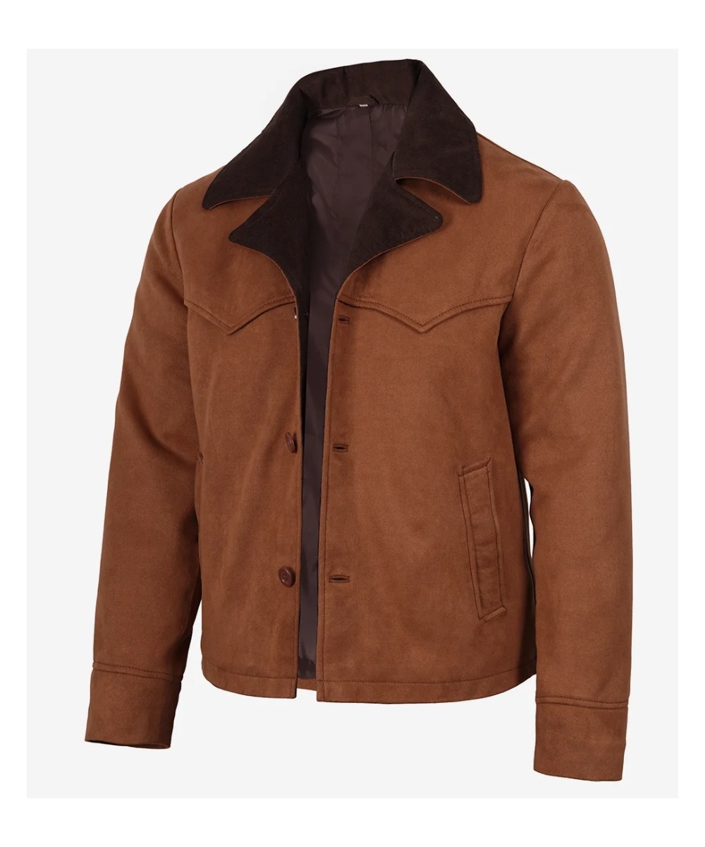Light Brown Faux Suede Jacket For Men's With Western Style
